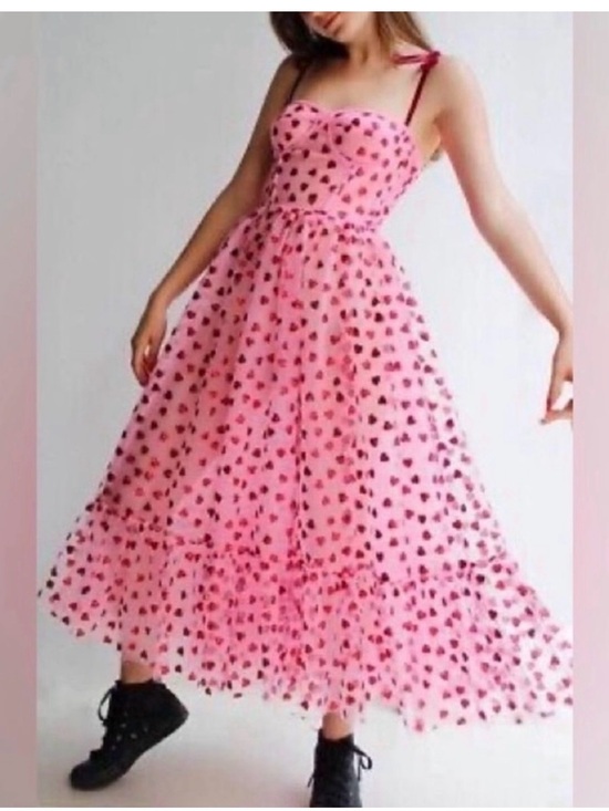 Betsey Johnson Dresses & Skirts - NWT Betsey Johnson Classically Betsey Pink Heart Glitter Tulle Midi Dress Size 8
